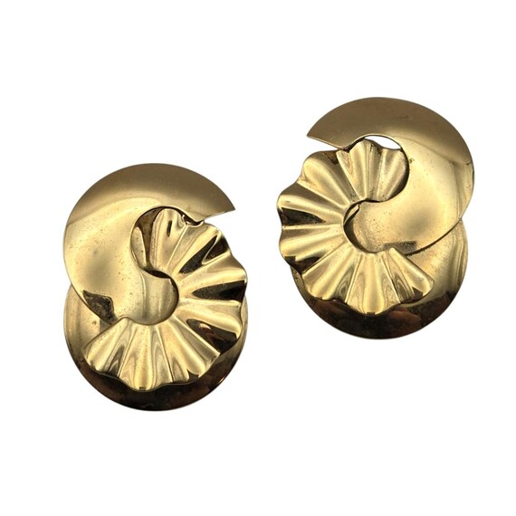 Vtg Givenchy MCM Geometric Gold-Tone Clip-On Earrings 1 1/2 " x 1 1/8 "
