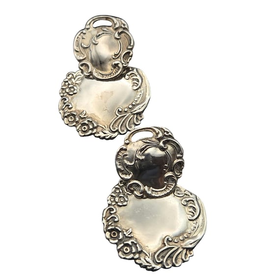 Vtg Sterling Silver Floral Ornate Sculpted Dangle Earrings 925 Pierced Design Womens Jewelry