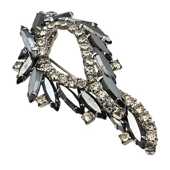 Vintage Black Hematite & Clear Rhinestone Teardrop Brooch
