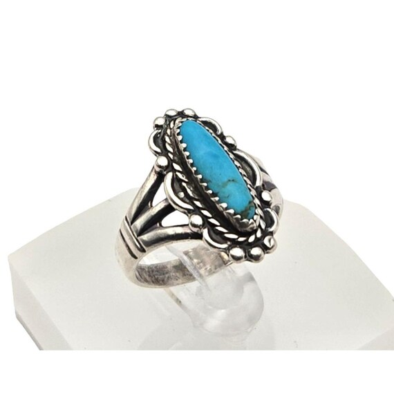Vintage Sterling Silver Turquoise Cabochon Ring Oval Design Size 6