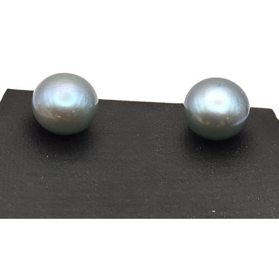 Vtg Sterling Silver Honora Blue Pearl Stud Earrings 8.58mm Lustrous Pearls Elegant Jewelry
