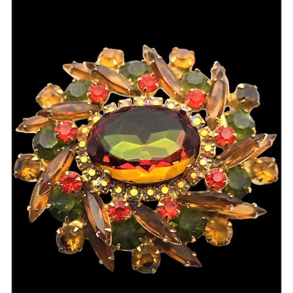 Vtg. Juliana D&E Watermelon Rhinestone Statement Brooch Multicolor Floral Design Unmarked