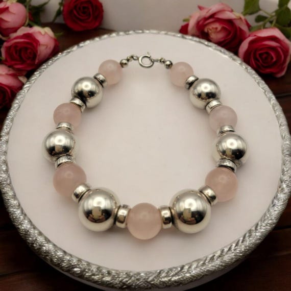 Sterling Silver & Rose Quartz Beaded Bracelet