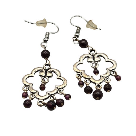 Vintage Silver Tone Dangle Earrings With Purple Beads Brighton ?