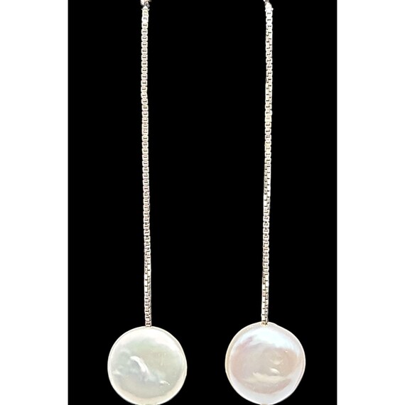 Vtg Sterling Silver Dangle Earrings W/ Mother Of Pearl Disc Drops 2 1/2 " x 1/2 "
