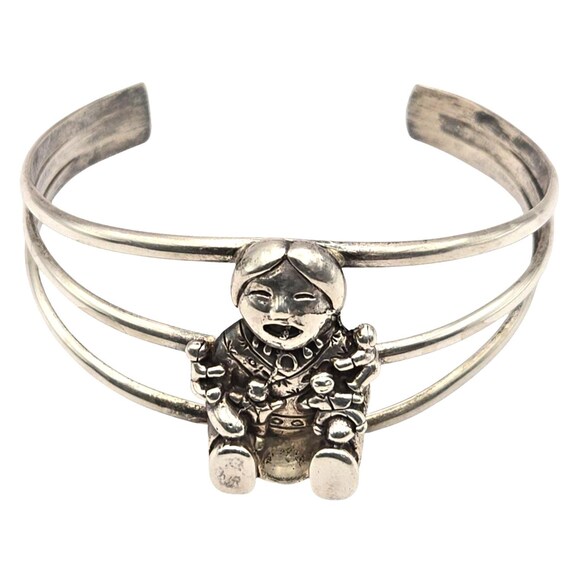Vtg Native American Carol Felley Sterling Silver Zuni Cuff Bracelet Artist Signed Baby Design
