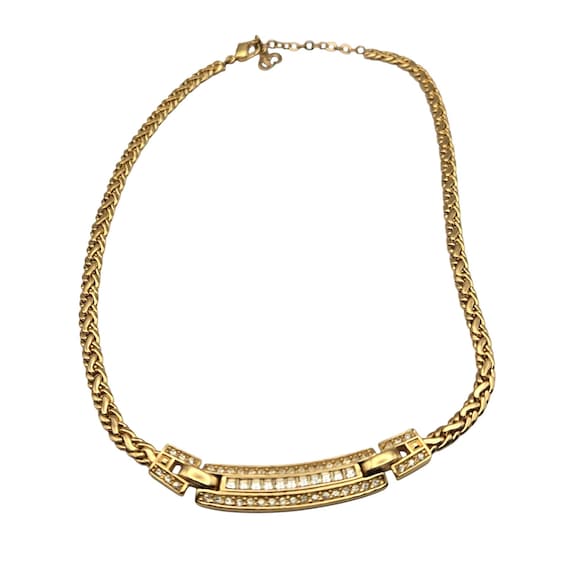 Vtg Christian Dior Gold-Tone Necklace W/ Rhinestone Crystals Braided Chain & Elegant Design Marked Dior Authentic Runway Jewelry