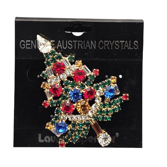 Vintage OTC Lauren Spencer Christmas Tree Brooch With Genuine Austrian Crystals
