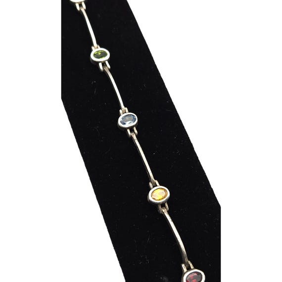 Vtg Sterling Silver Multi-Gemstone Link Bracelet 7” Oval Stones Marked 925