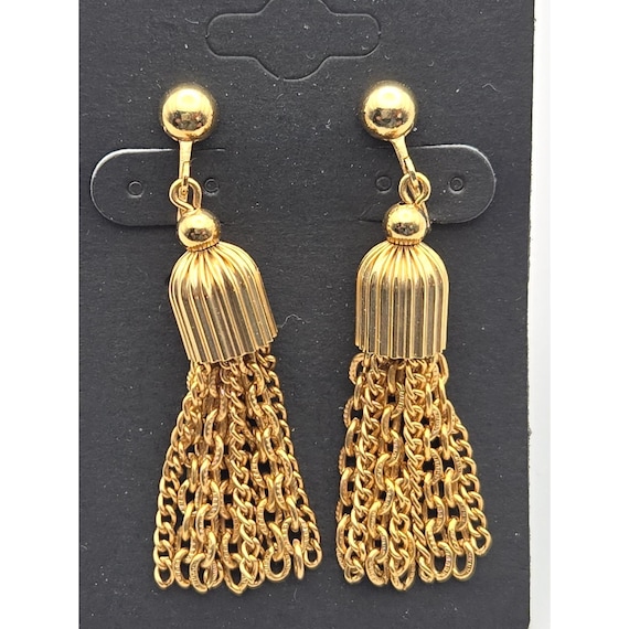 Vintage Gold-Tone Sarah Coventry Tassel Clip-On Earrings 2 " x 3/8 "