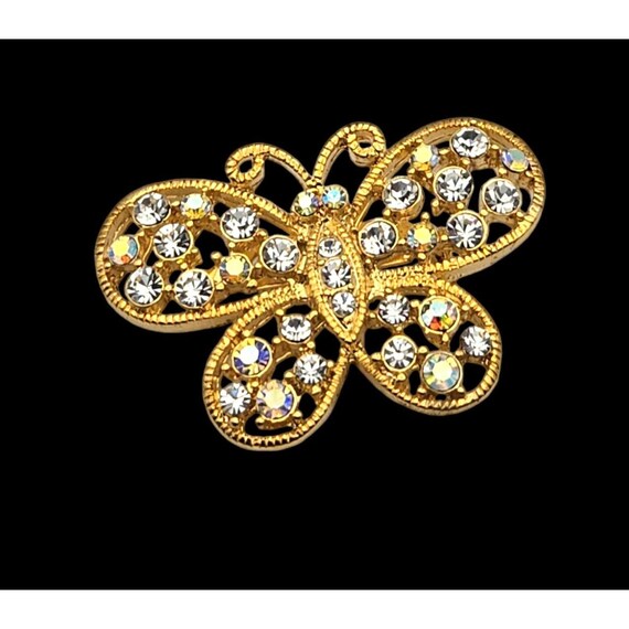 Gold-Plated Butterfly Brooch With Clear & AB Crystals