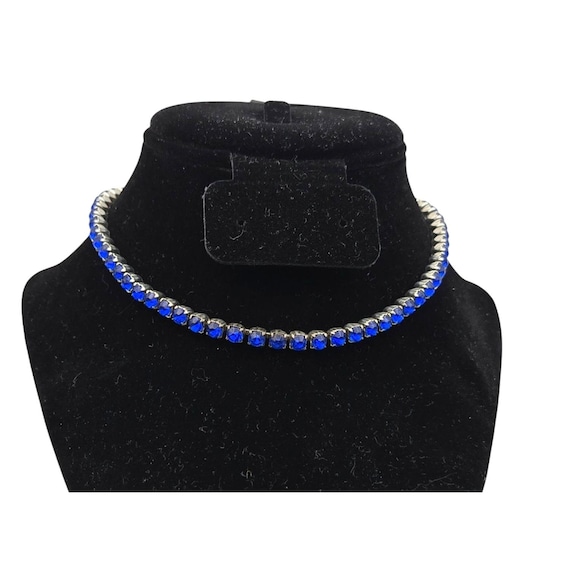Vintage Radiant Blue Rhinestone Choker Necklace 13 1/2 "