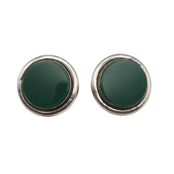 Vintage Hand Made Sterling Silver & Green Lucite Screw Back Earrings By RMS