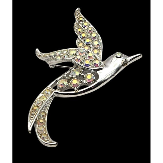 Vintage Sarah Coventry AB Rhinestone Dove Brooch 2 1/4 " x 2 "