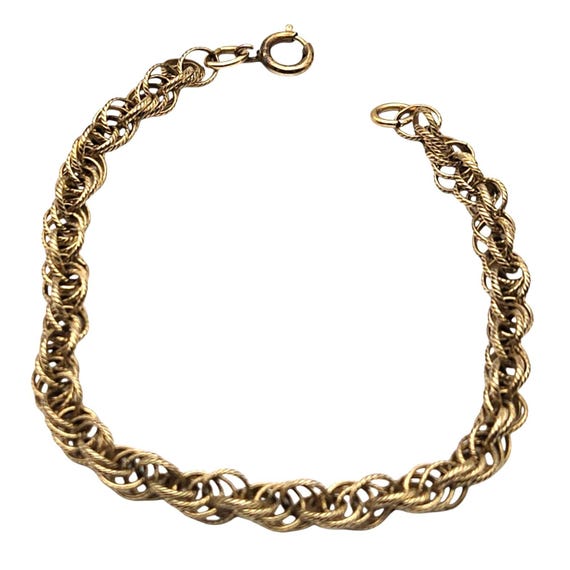Vtg Gold Filled Rope Chain Bracelet With Spring Ring Clasp 7 " x 1/4 "