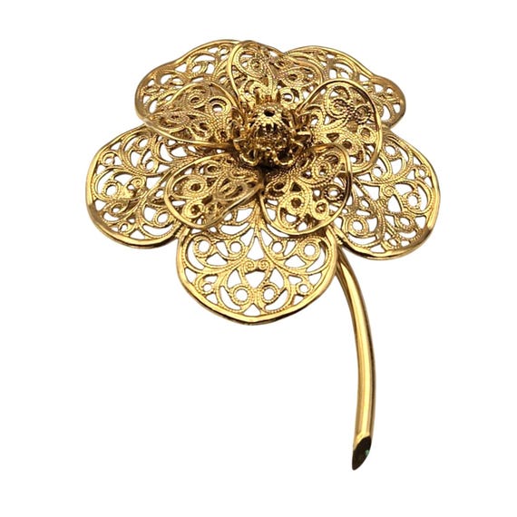 Vtg Monet Gold Tone Filigree Floral Brooch Pin Elegant Jewelry 3 " x 2 "