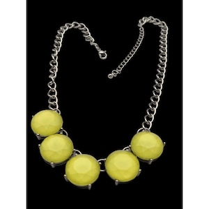 Yellow Statement Necklace With Faceted Beads & Silver-Tone Chain For Women 19 &quot;