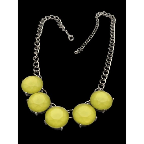 Yellow Statement Necklace With Faceted Beads & Silver-Tone Chain For Women 19 "