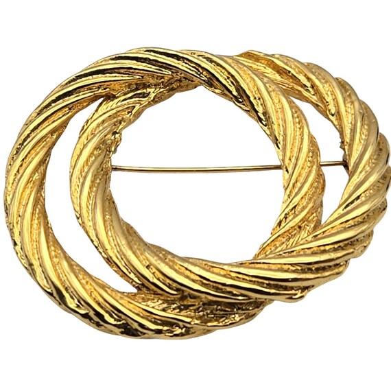 Vtg Gold Tone Twisted Circles Brooch Pin 2.25" X 1.88" Elegant Spiral Double Circle Design Jewelry