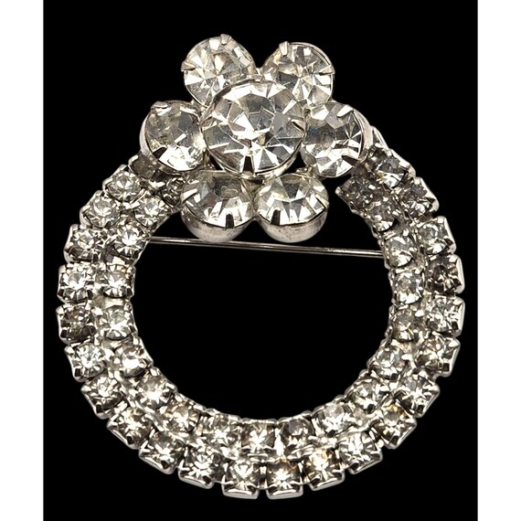Vintage Crystal Rhinestone Circle Flower Brooch 1 3/4 " x 2 "