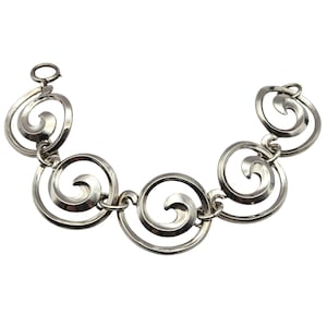 Vintage Modernist Sterling Silver Link Bracelet MCM Geometric Design Handcrafted 6 1/2" X 1" Elegant Statement Jewelry Piece
