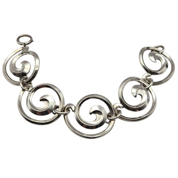 Vintage Modernist Sterling Silver Link Bracelet MCM Geometric Design Handcrafted 6 1/2" X 1" Elegant Statement Jewelry Piece