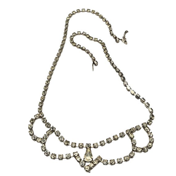 Vintage Rhinestone Necklace Elegant Silver-Tone Choker Bridal Rhinestone Jewelry
