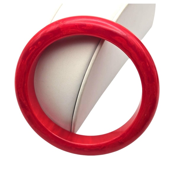 Vintage Red Swirl Bakelite Bangle Bracelet 3.25" Across 0.5" Wide 2.375" Inside Diameter