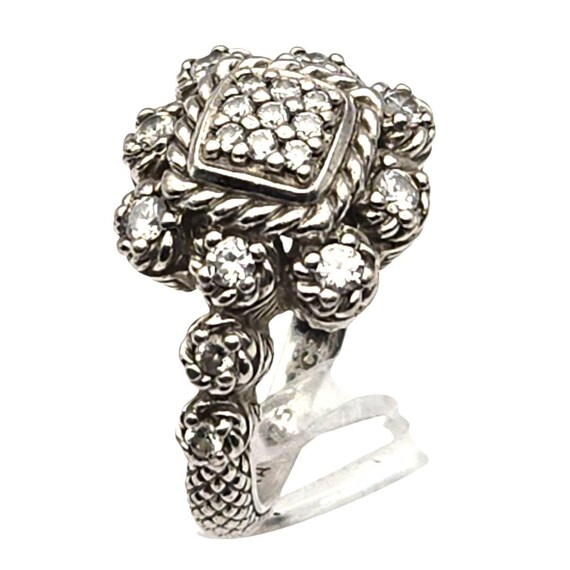 Vtg Judith Ripka 925 Sterling Silver CZ Floral Cocktail Ring Size 7 Ornate Vintage Design Womens Jewelry