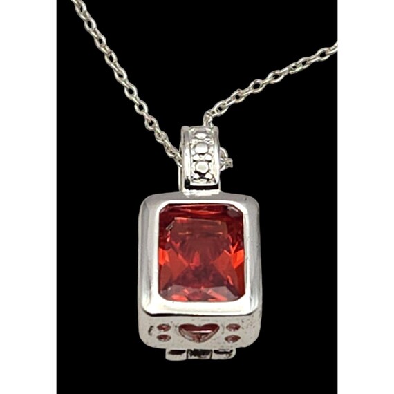 Sterling Silver Necklace With Red Gemstone Pendant Love