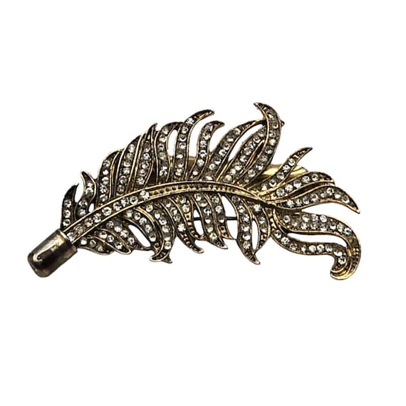 Vintage Rhinestone Feather Hair Clip Barrette Pin