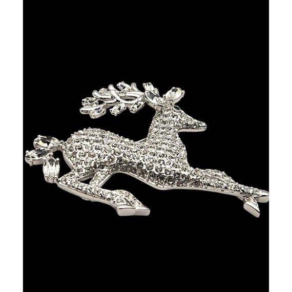 Nolan Miller Crystal Rhinestone Reindeer Brooch Pin Silver-Tone Vintage-Inspired Collectible