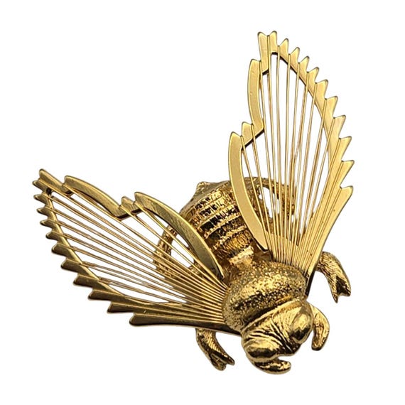 Vtg Monet Gold Tone Bumblebee Brooch With Reticulated Wings
