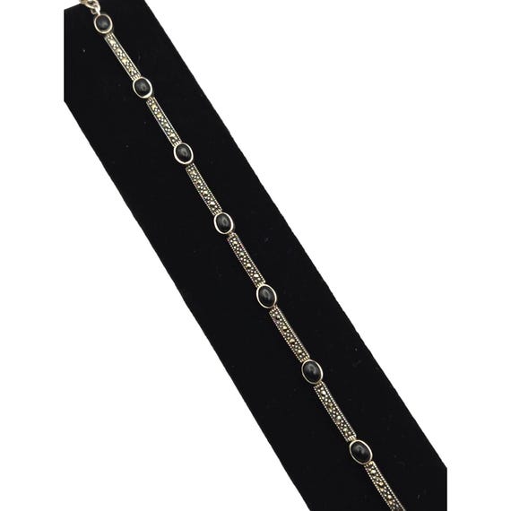 Sterling Silver & Black Onyx Bracelet 7.75 Inches Vintage Design GIFT BRACELET