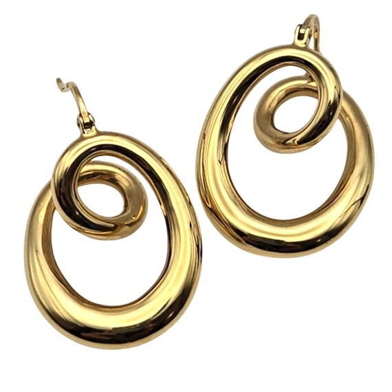 14K Yellow Gold Hollow Mid-Century Modern Twist Earrings 1 " X 3/4 "