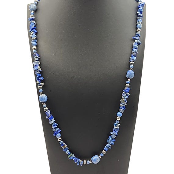 Vtg Carolyn Pollock Relios Agate Necklace Sterling Silver Clasp Blue Beads 36 Handmade Women's Jewelry