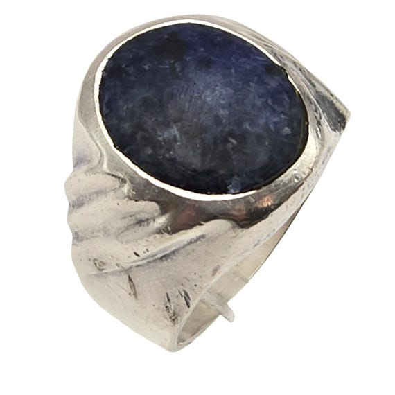 Vintage Sterling Silver Mens Lapis Lazuli Agate Ring Swirl Design Size 10.5 Signed 925 Substantial Weighty Piece