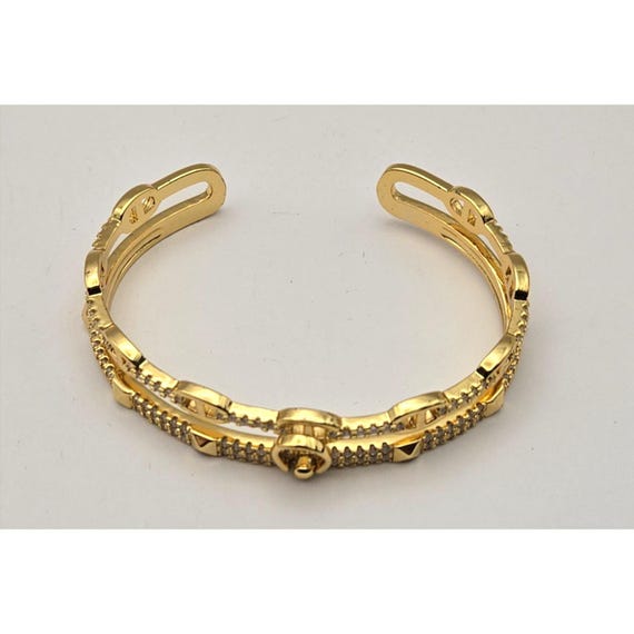 Gold-Tone Cuff Bracelet With Rhinestone Embellishments & Geometric Accents