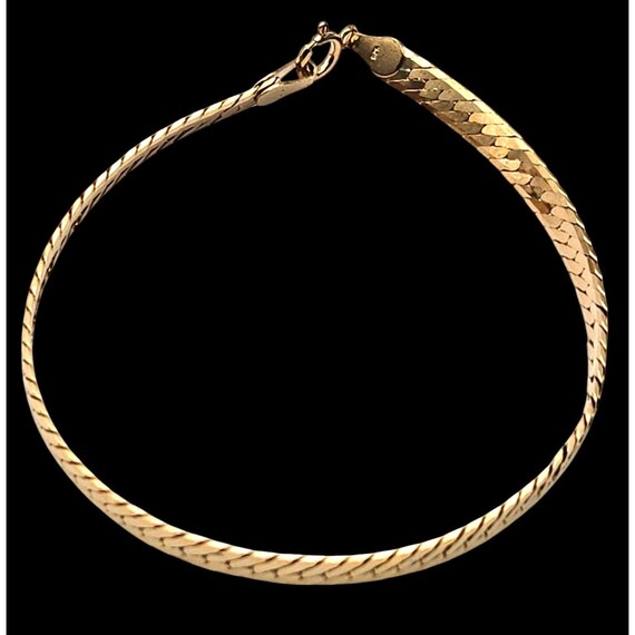 Vtg Gold Vermeil Sterling Silver Herringbone Chain Bracelet With Spring Clasp Closure - Elegant & Durable Design