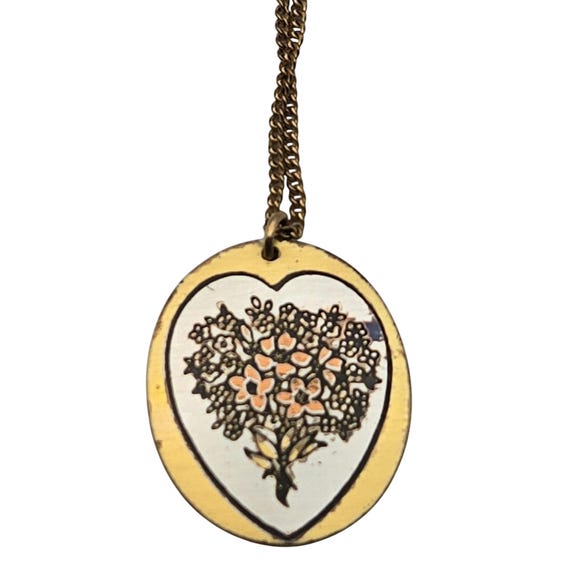 Vintage Reed & Barton Damascene Heart Pendant Necklace 12 Kt Gold-Filled Chain Floral Design