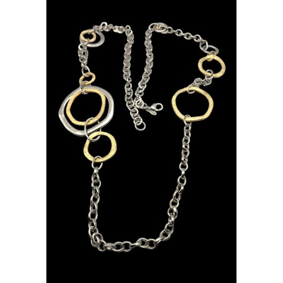 Vtg Premier Designs Gold & Silver Circle Chain Necklace 36 "