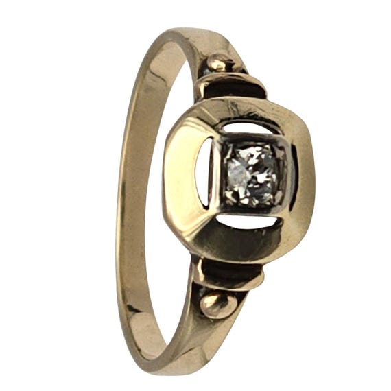 Vintage 14K Gold Diamond Solitaire Ring Size 6.5 Retro Style Elegant Jewelry