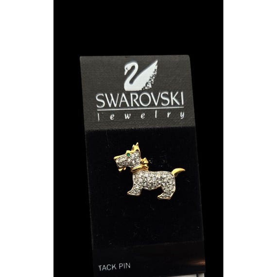 Swarovski Jewelry Gold-Tone Crystal Dog Tack Pin With Green Eye