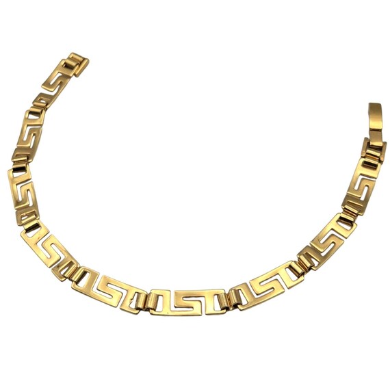 Gold-Tone Greek Key Chain Link Bracelet Vintage Style 8" Elegant Design