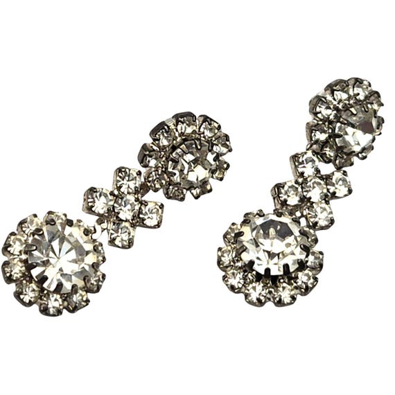 Vintage Silver Rhinestone X & O Drop Earrings 1 3/8 " x 1/2 "