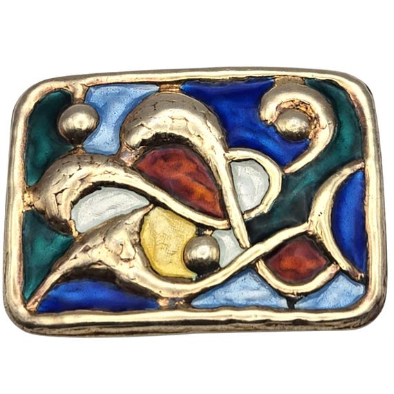 Vtg Oystein Balle Norway Gold Vermeil Sterling Silver Abstract Modernist Brooch With Enamel Design 1 3/4" x 1 1/4" Artist Signed
