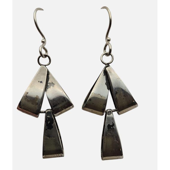 Vintage Teppich Orig. Sterling Silver Dangle Earrings Artist Signed Made In Israel 2 " Drop