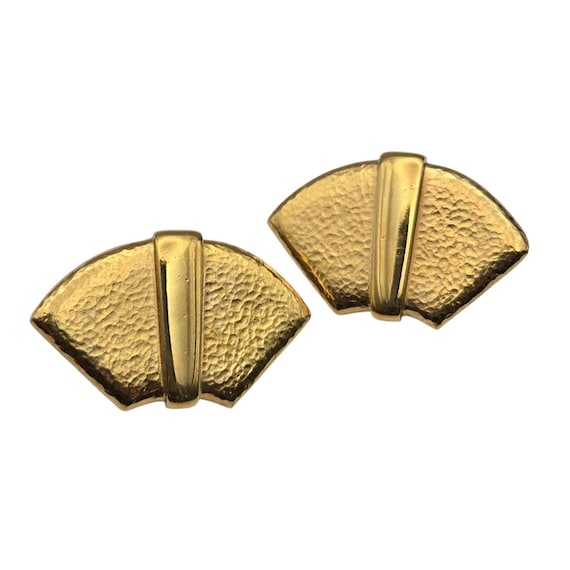 Vintage Monet Gold Tone Fan Earrings Omega Back Circa 1970s