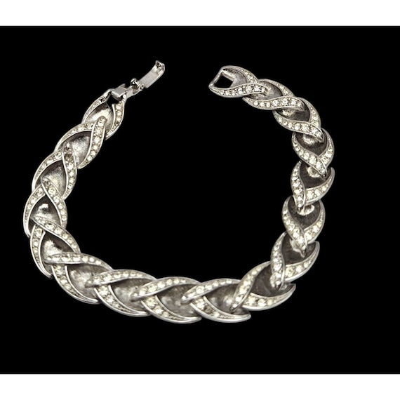 Vintage Rhinestone Horseshoe Link Bracelet Silver Tone BLING !