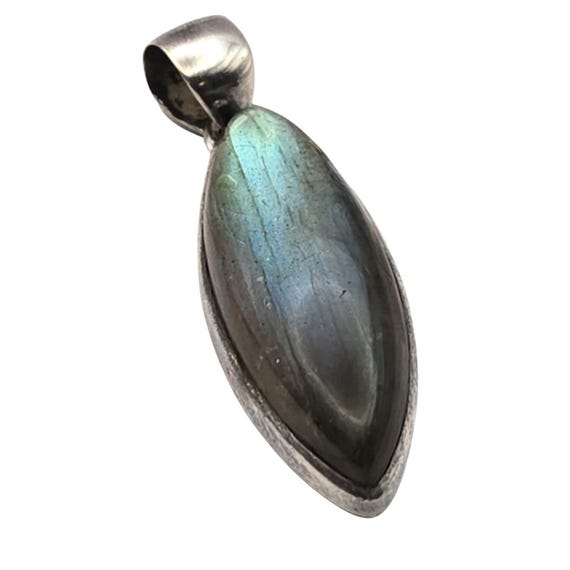 Marquise Labradorite Pendant With Sterling Silver Setting 1 3/4 " X 1/2 "